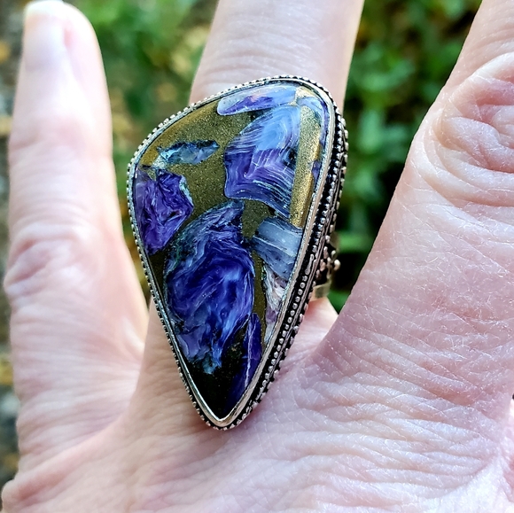 New Oversized Copper Charoite 925 Silver Ring. - Picture 8 of 13